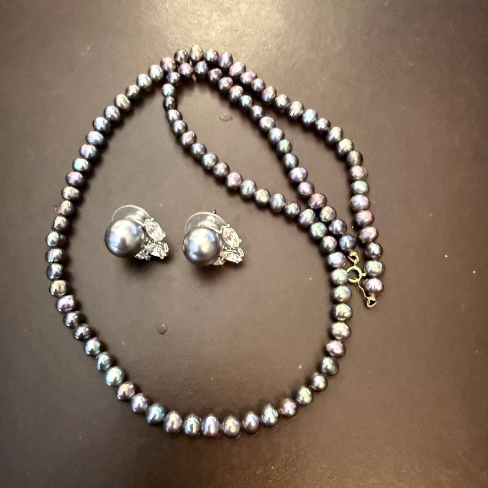 Nolan Miller Faux Pearl Earrings & Gray Silver Freshwater Pearl Necklace Jewelry